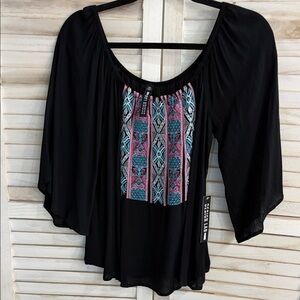 Design Lab Black and Multicolor Boho Top